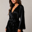 Elysian Series - Satin Robe with Lace Trim - Black