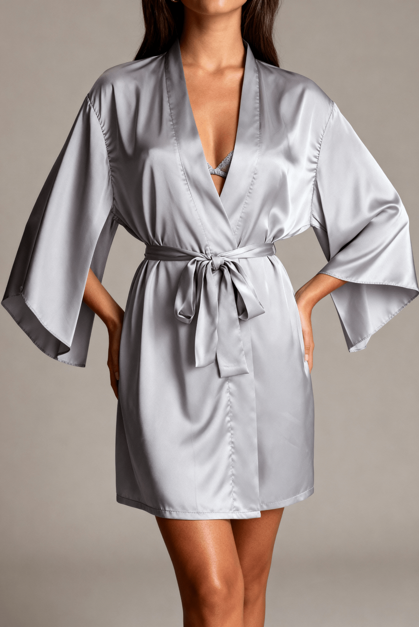 Lustre Series - Midnight Gray Satin Robe - Gray