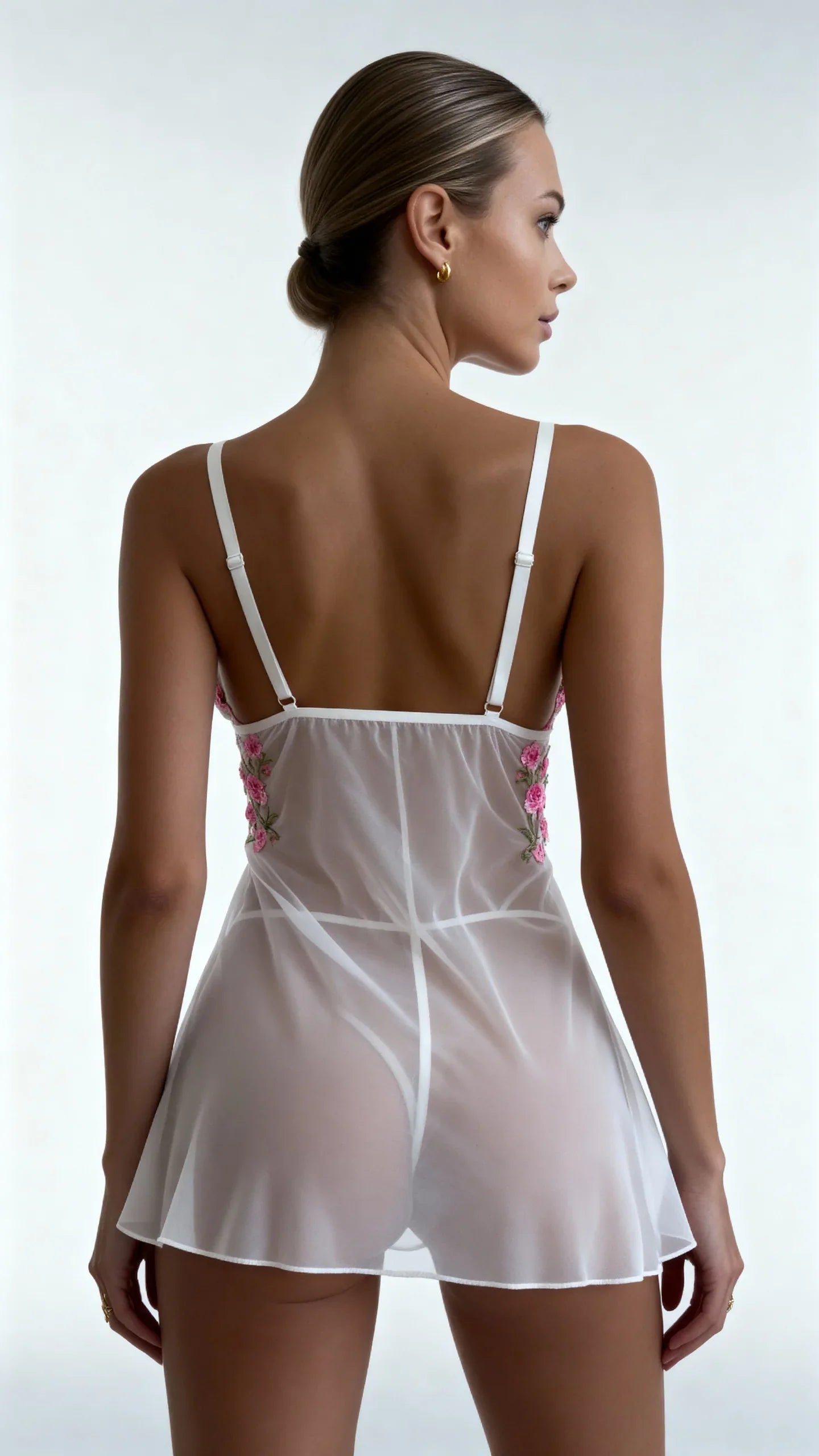 Veil Series - Floral Sheer Tulle Nightgown - Pink